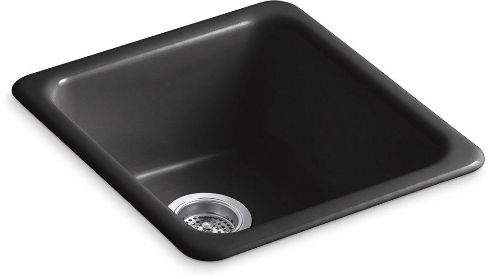 KOHLER Black Black&trade; 17 x 18-3/4 in. No Hole Cast Iron Single Bowl Dual Mount Kitchen Sink 