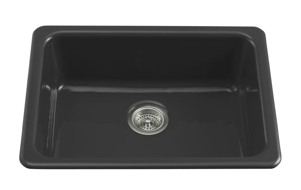 KOHLER Black Black&trade; 24-1/4 x 18-3/4 in. No Hole Cast Iron Single Bowl Dual Mount Kitchen Sink 
