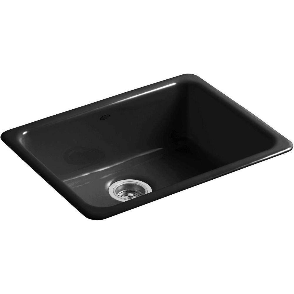 KOHLER Black Black 24-1/4 in. Dual Mount Cast Iron Single Bowl Bar Sink 