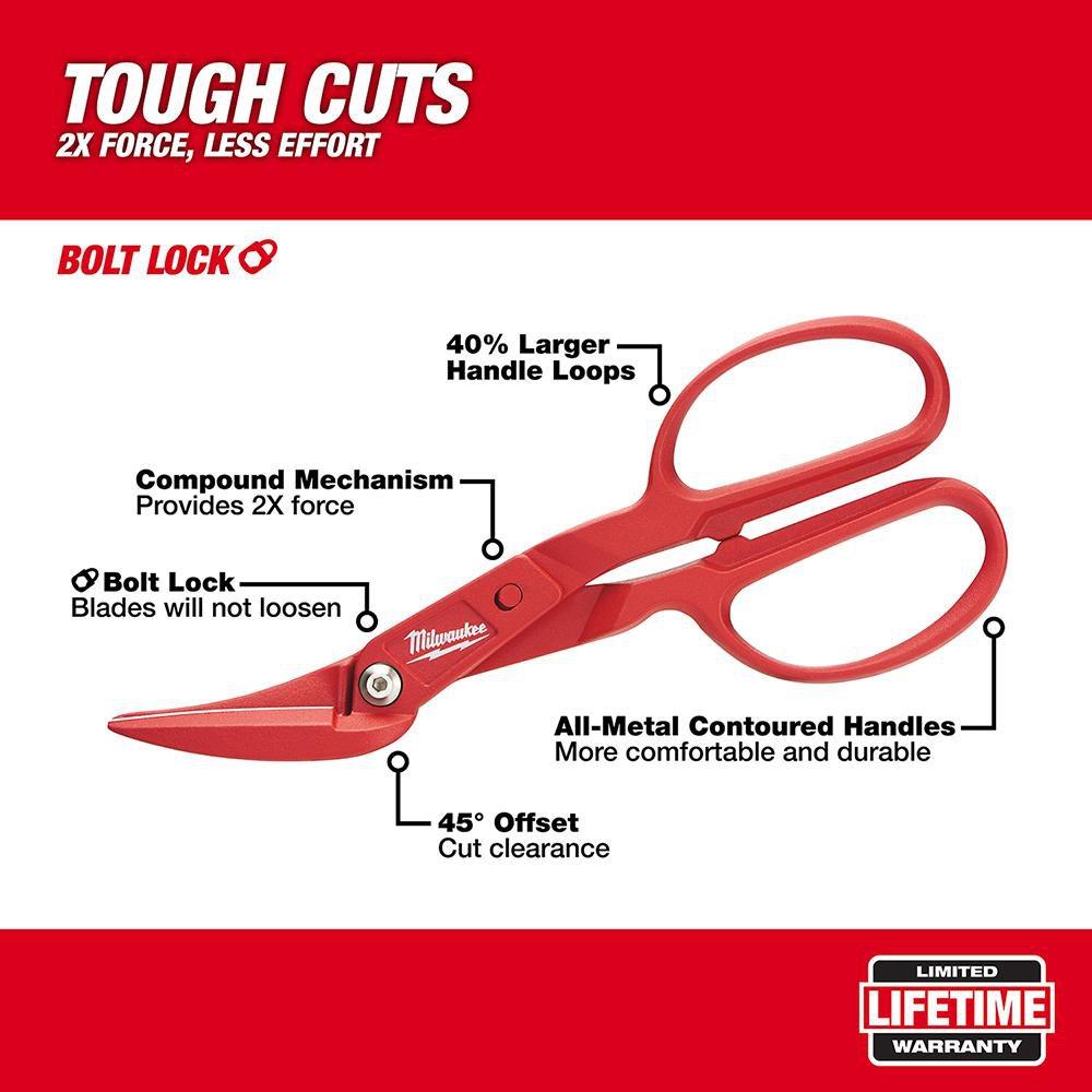 Milwaukee® Red 18 ga Cold Rolled Steel, 20 ga Stainless Steel Snip 