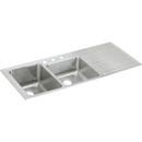 4 Hole Stainless Steel Double Bowl Self-rimming or Drop-in Kitchen Sink with Ribbed Drain Board in Lustertone