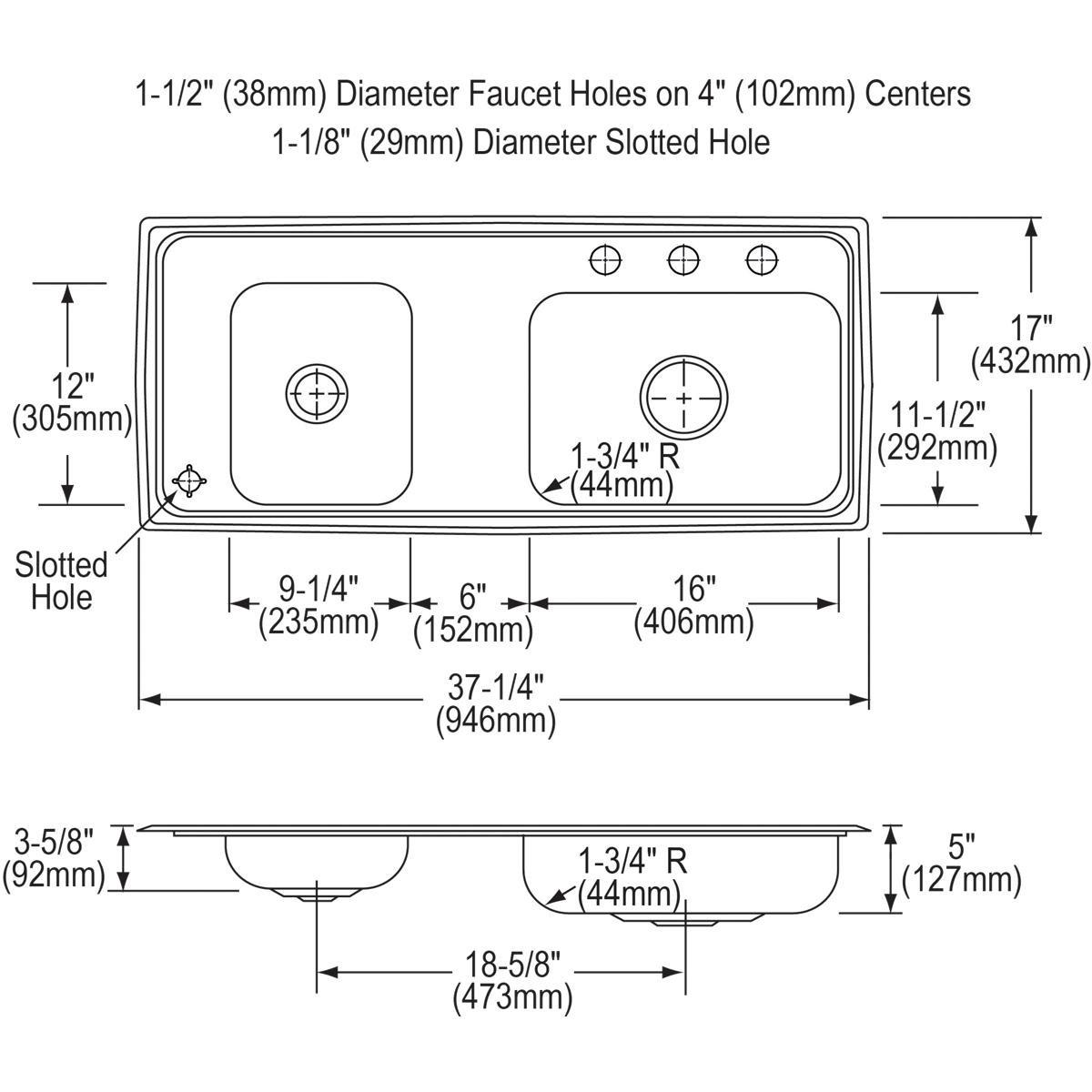 Elkay Lustrous Satin 4 Hole Double Bowl Self-rimming or Drop-in Kitchen Sink with Ribbed Drain Board 