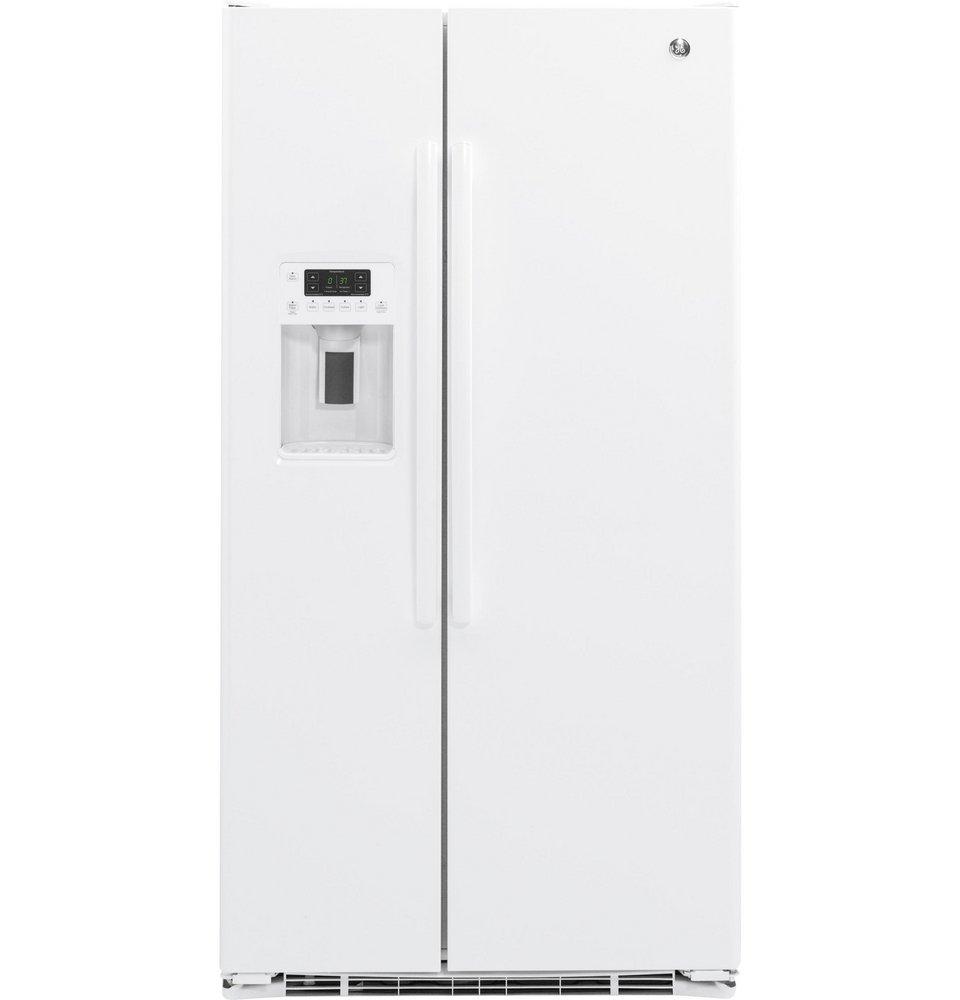 GE&reg; White 35-3/4 in. 14.08 cu. ft. Counter Depth and Side-By-Side Refrigerator 
