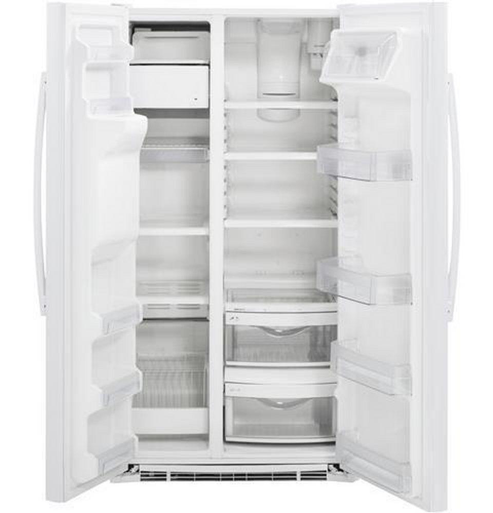 GE&reg; White 35-3/4 in. 14.08 cu. ft. Counter Depth and Side-By-Side Refrigerator 