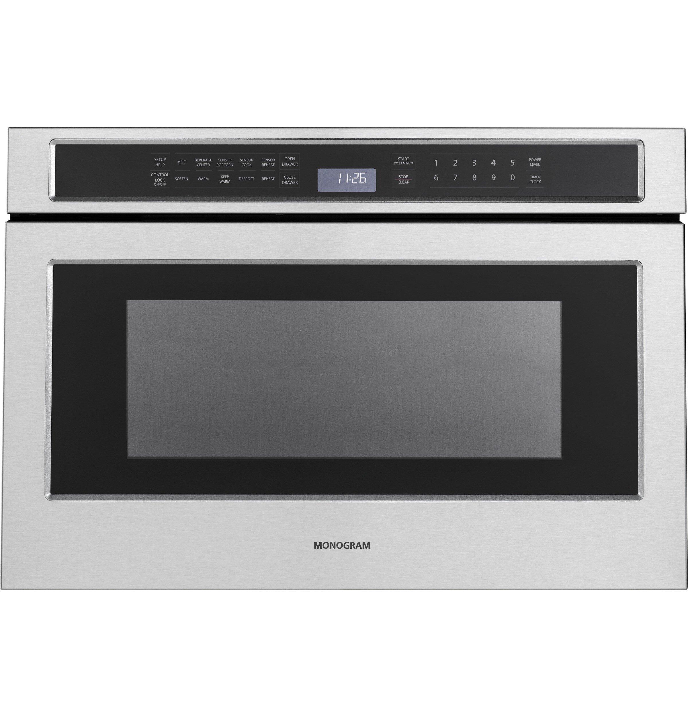 Monogram&reg; Stainless Steel 15-15/16 in. 1.2 cu. ft. 900 W Built-In Microwave 