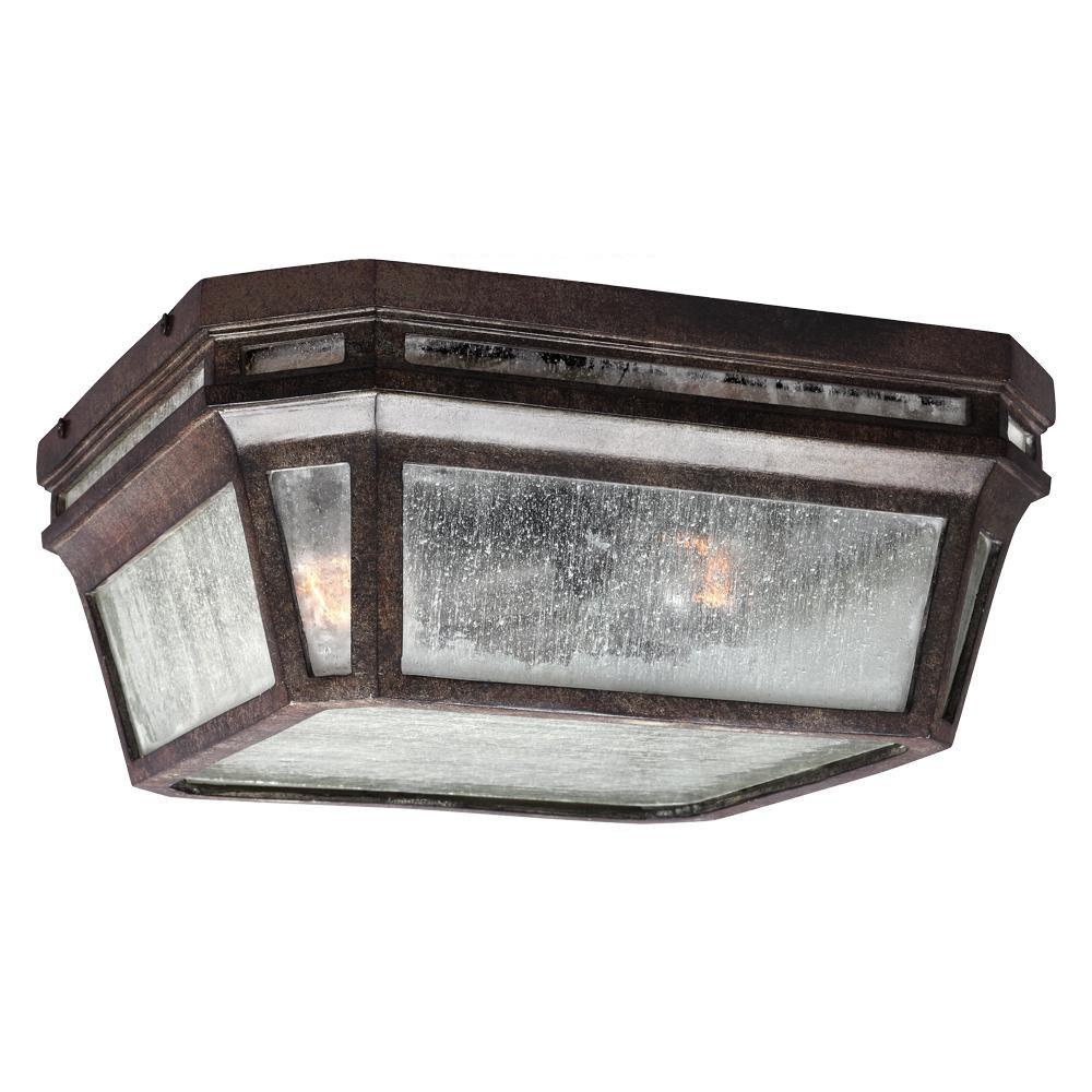 Feiss Weathered Chestnut 75W 2-Light Medium E-26 Incandescent and Integrated LED Outdoor Ceiling Light 