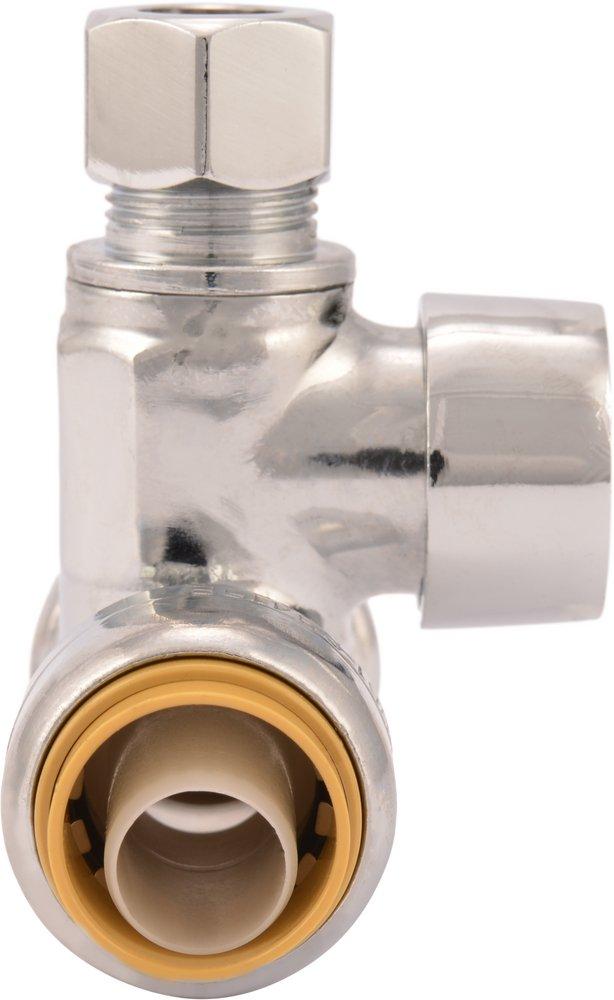 SharkBite® Chrome Plated Push x Compression x Compression Lever Handle Angle Supply Stop Valve in Chrome Plated 