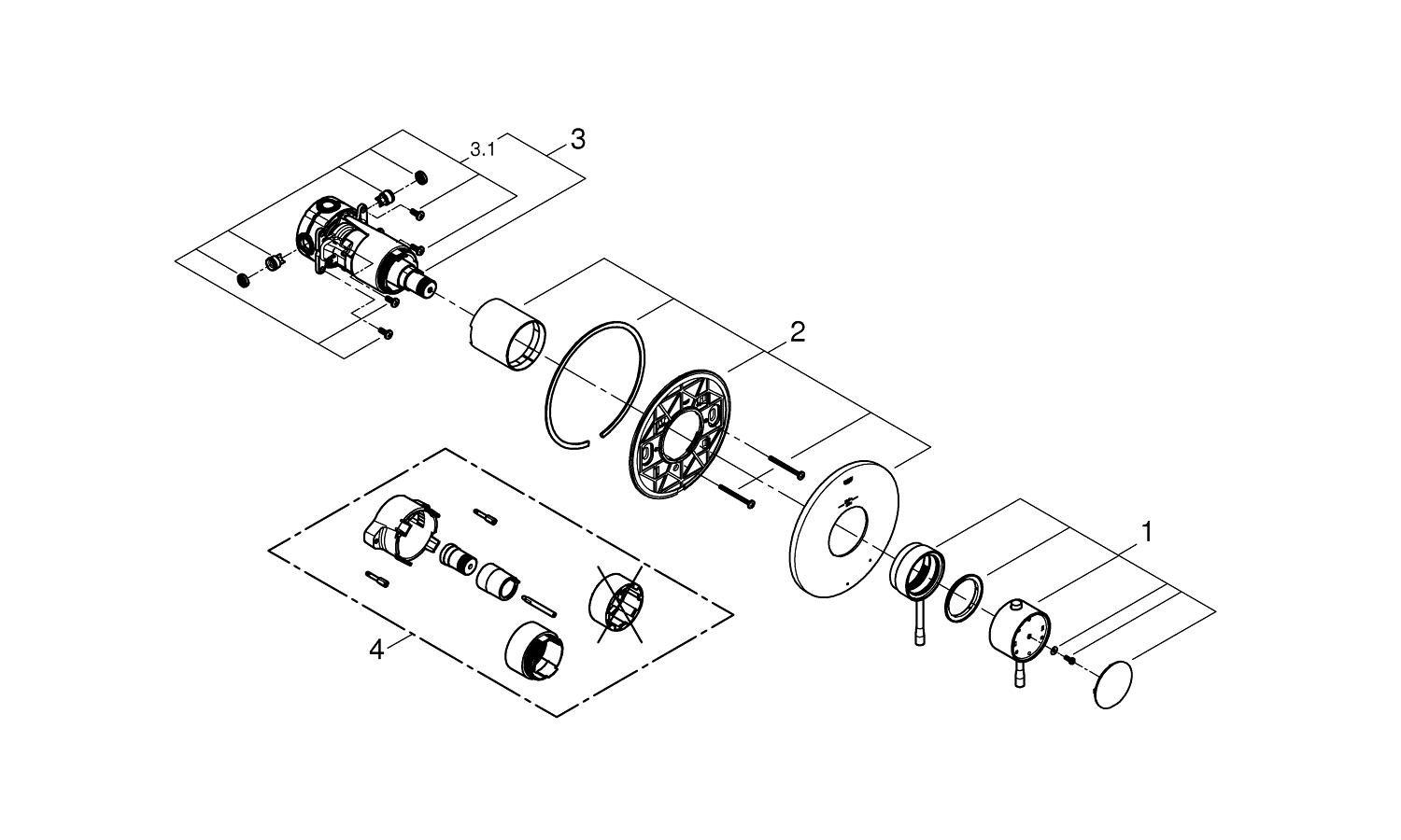 GROHE StarLight&reg; Chrome Thermostatic Trim with Control Module and Double Lever Handle 