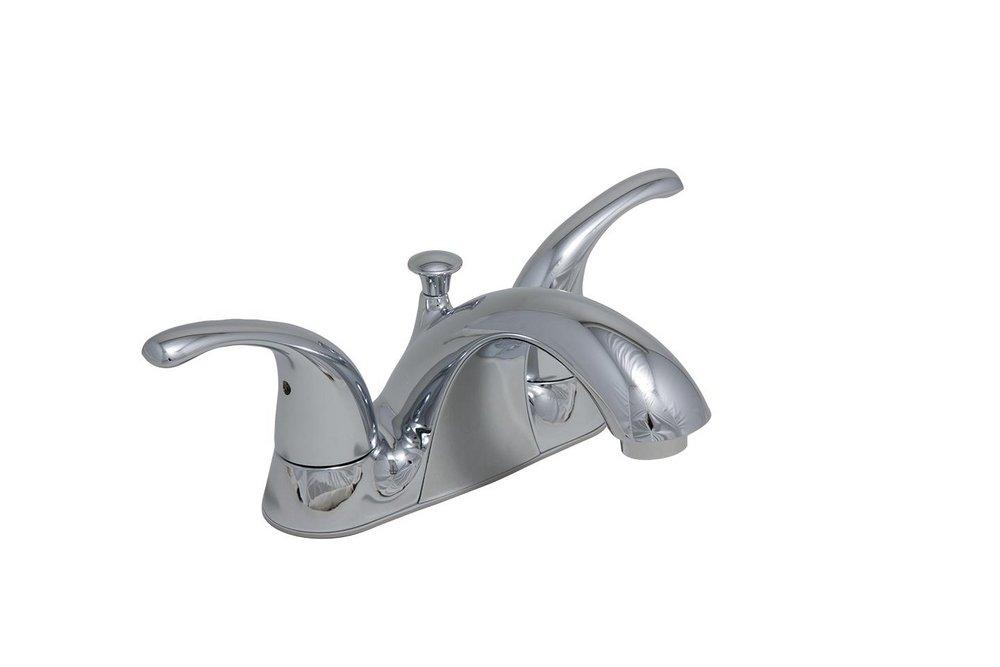 PROFLO&reg; Chrome Two Handle Centerset Bathroom Sink Faucet with Brass Pop-Up Drain Assembly 