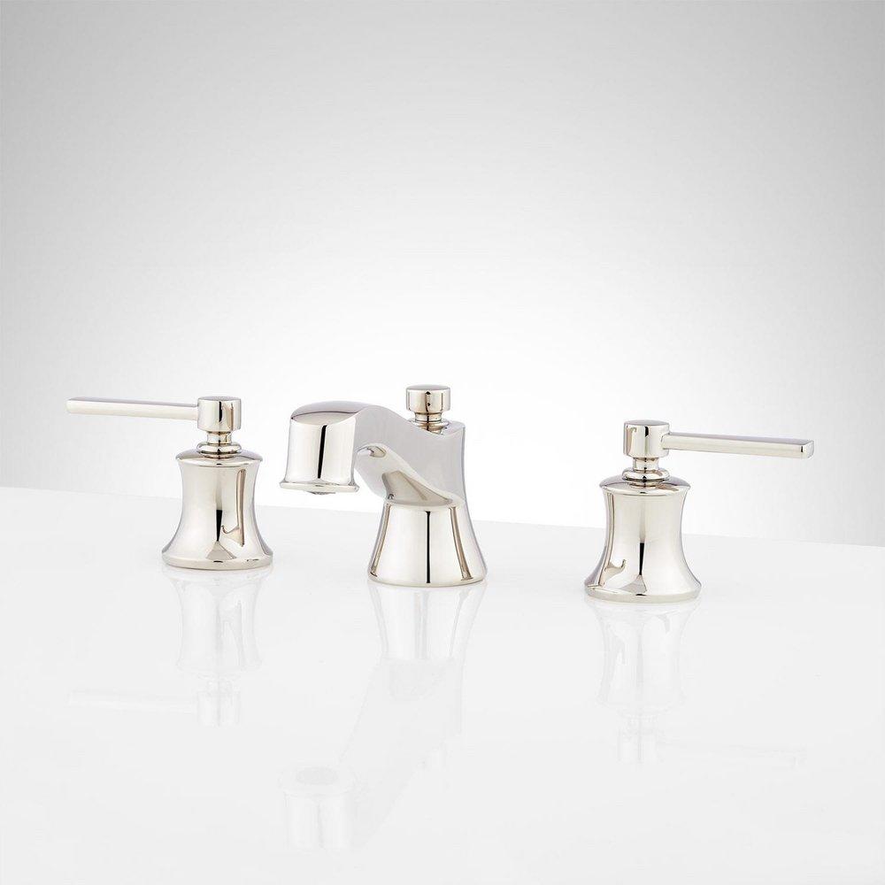 Signature Hardware Polished Nickel Two Handle Widespread Bathroom Sink Faucet with Pop-Up Drain Assembly 