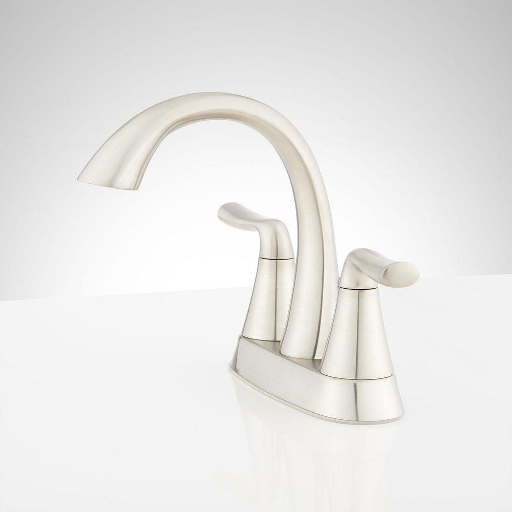 Signature Hardware Brushed Nickel Two Handle Centerset Bathroom Sink Faucet with Pop-Up Drain Assembly 