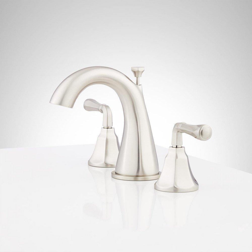 Signature Hardware Brushed Nickel Two Handle Widespread Bathroom Sink Faucet with Pop-Up Drain Assembly in Brushed Nickel 