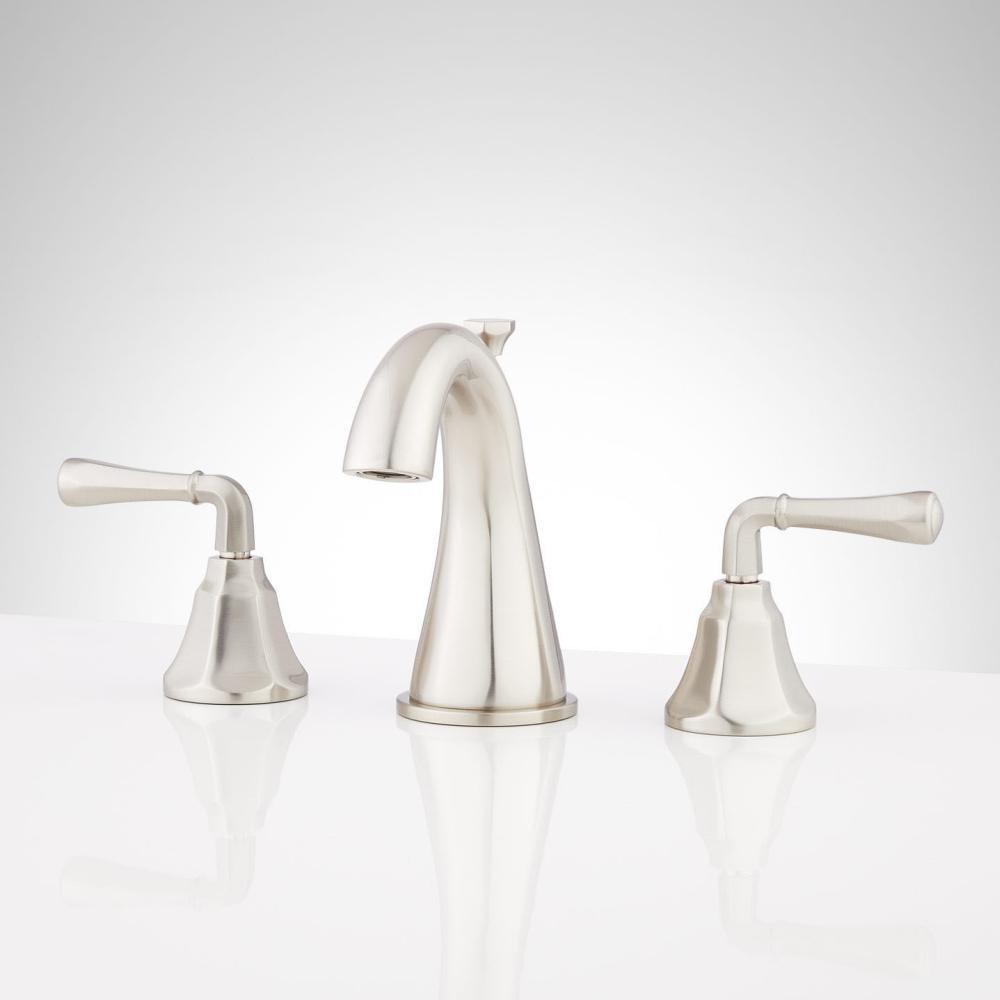 Signature Hardware Brushed Nickel Two Handle Widespread Bathroom Sink Faucet with Pop-Up Drain Assembly in Brushed Nickel 