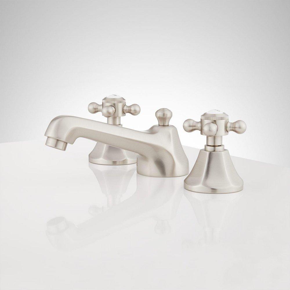Signature Hardware Brushed Nickel Two Handle Widespread Bathroom Sink Faucet with Pop-Up Drain Assembly 