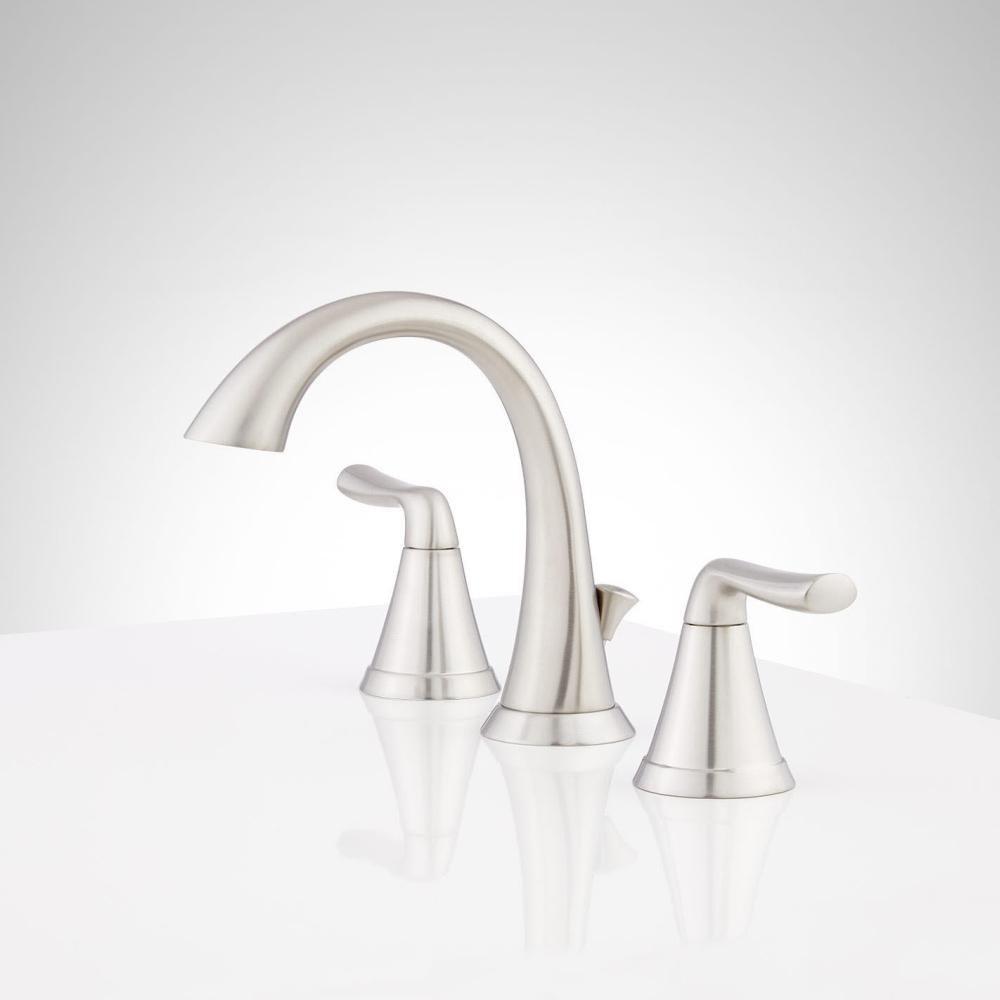 Signature Hardware Brushed Nickel Two Handle Widespread Bathroom Sink Faucet with Pop-Up Drain Assembly 