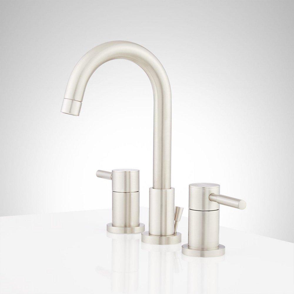 Signature Hardware Brushed Nickel Two Handle Widespread Bathroom Sink Faucet with Pop-Up Drain Assembly 