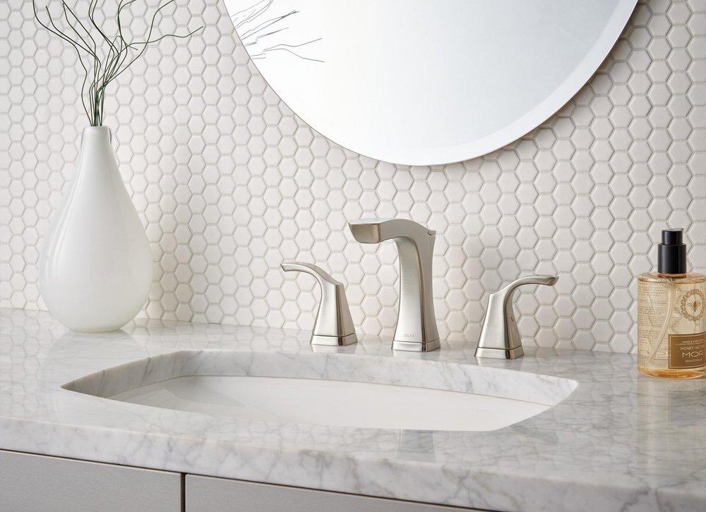 Delta Faucet Brilliance Stainless Two Handle Widespread Bathroom Sink Faucet with Pop-Up Drain Assembly 