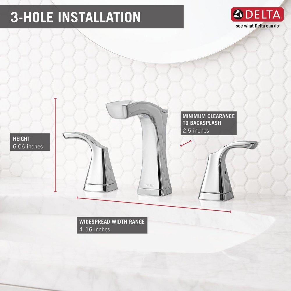 Delta Faucet Chrome Two Handle Widespread Bathroom Sink Faucet with Pop-Up Drain Assembly 
