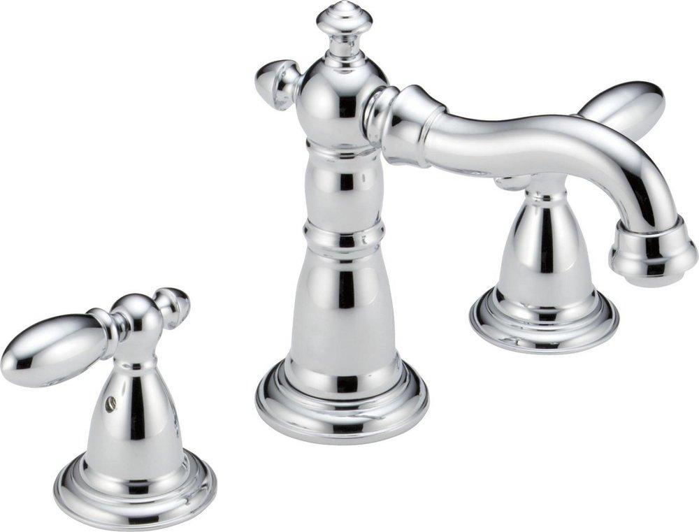 Delta Faucet Chrome Two Handle Widespread Bathroom Sink Faucet with Pop-Up Drain Assembly 