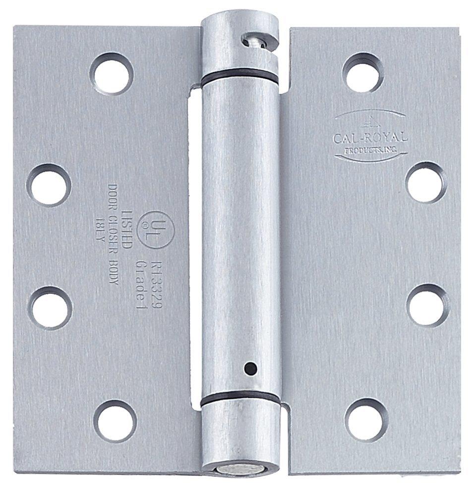 Cal-Royal Satin Chrome 4-1/2 in. Full Mortise Square Corner Spring Hinge 