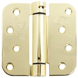 4 in. Full Mortise Round Corner Spring Hinge in Bright Brass