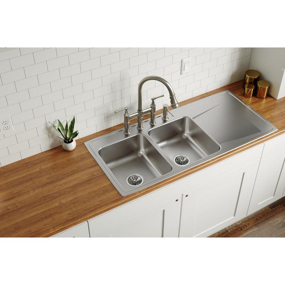 Elkay Lustrous Satin 48 x 22 in. Stainless Steel Double Bowl Drop-in Kitchen Sink in Lustrous Satin 
