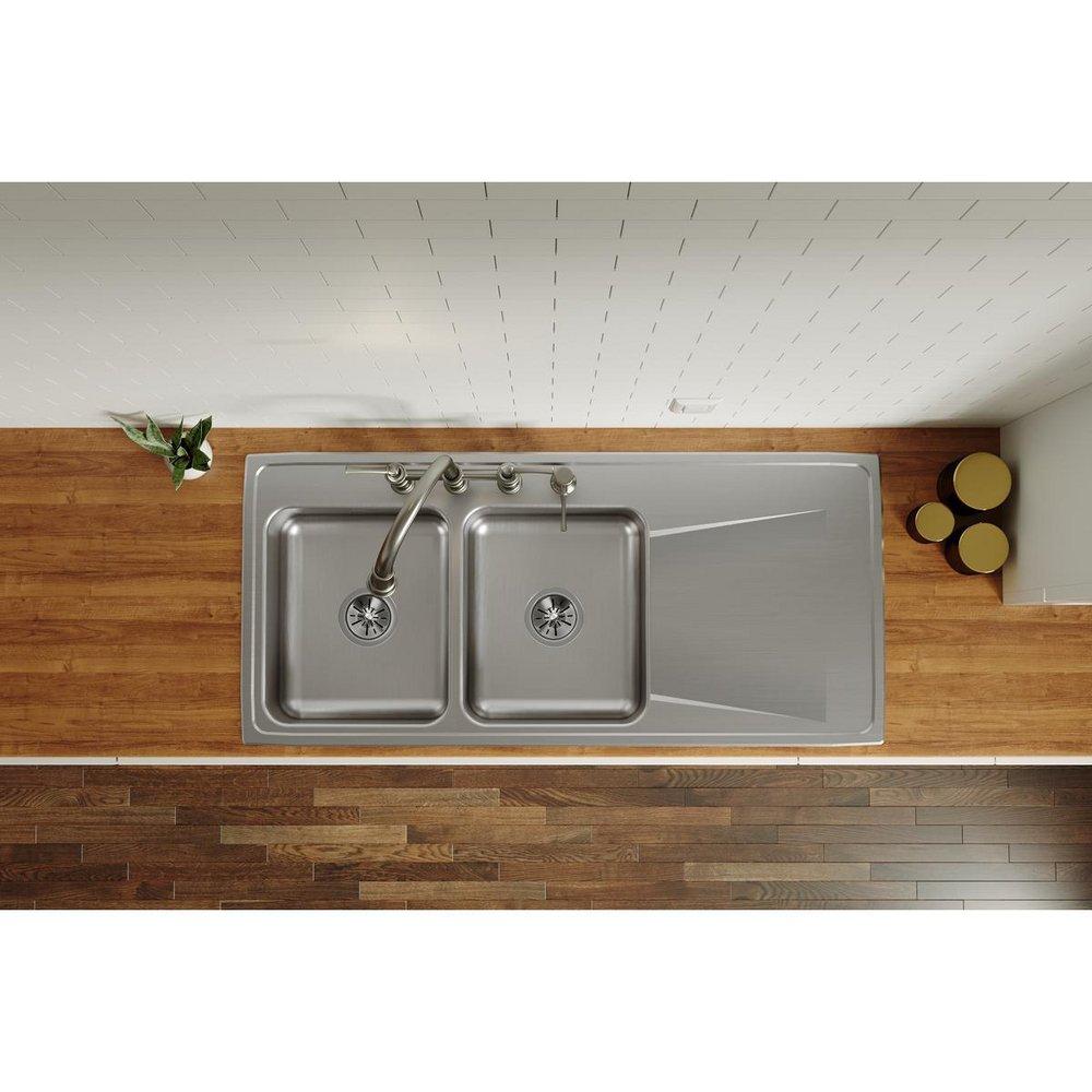 Elkay Lustrous Satin 48 x 22 in. Stainless Steel Double Bowl Drop-in Kitchen Sink in Lustrous Satin 