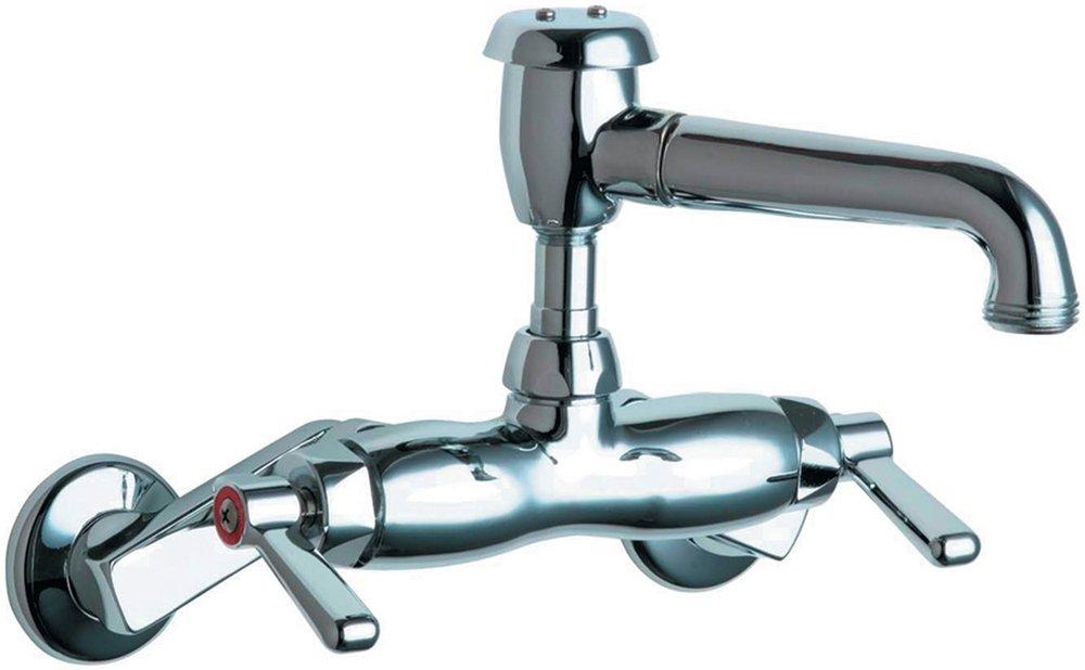 Chicago Faucets Polished Chrome Two Lever Handle Wall Mount Service Faucet 