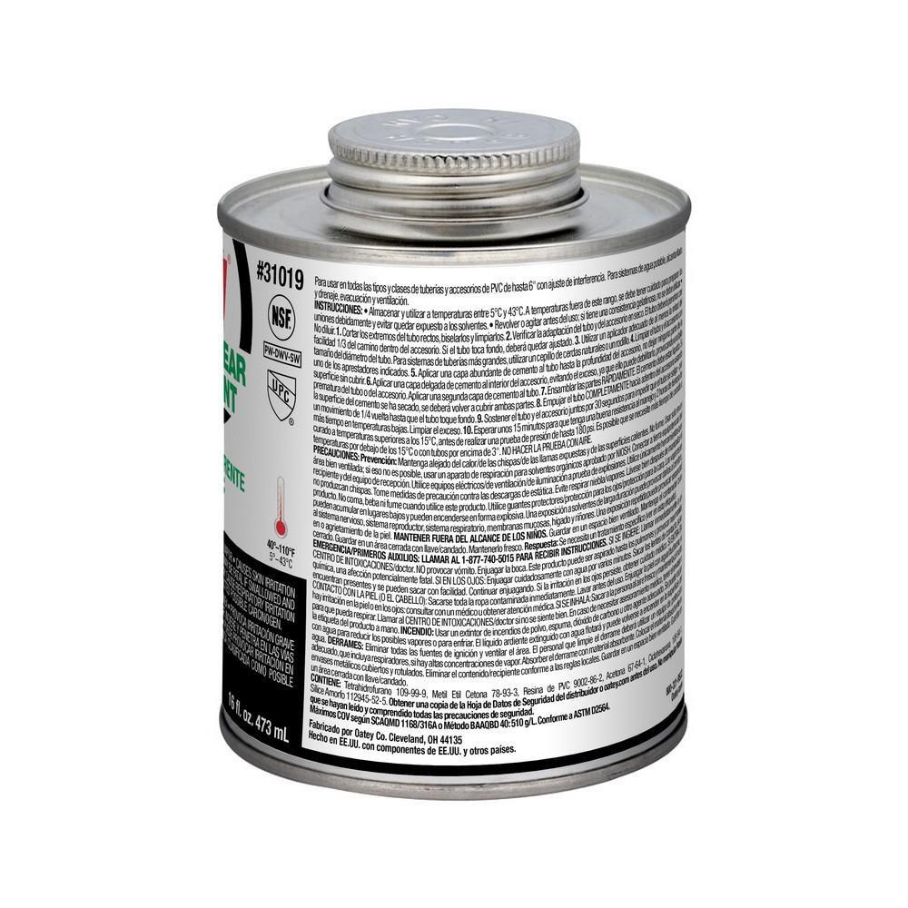 Oatey® Clear Fast Set PVC Clear Pipe Cement 