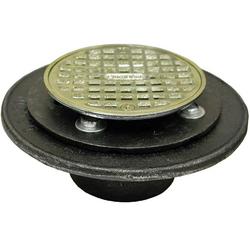 2 in FIP Cast Iron Shower Drain with 6-1/2 in. Pan and 4 in. Round Polished Brass Strainer