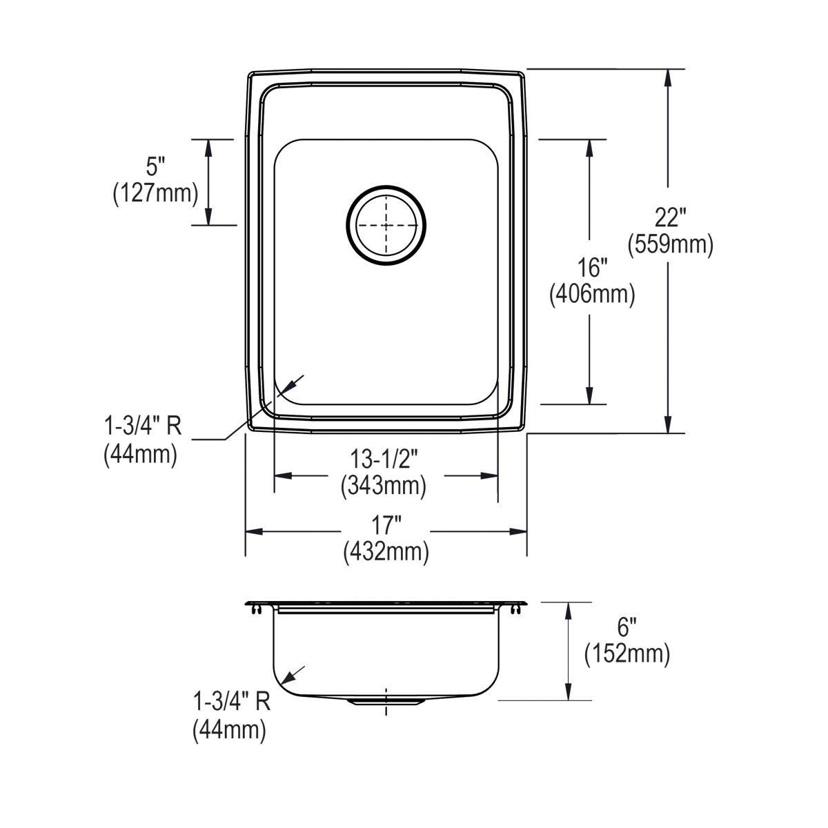 Elkay Lustrous Satin 17 x 22 in. Stainless Steel Single Bowl Drop-in Kitchen Sink in Lustrous Satin 