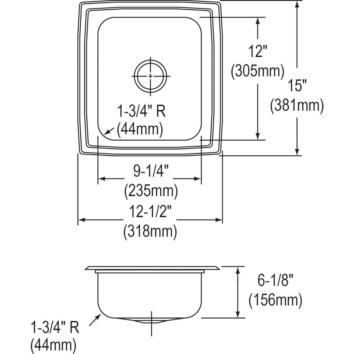 Elkay Brilliant Satin 12-1/2 x 15 in. Drop-in Stainless Steel Bar Sink 