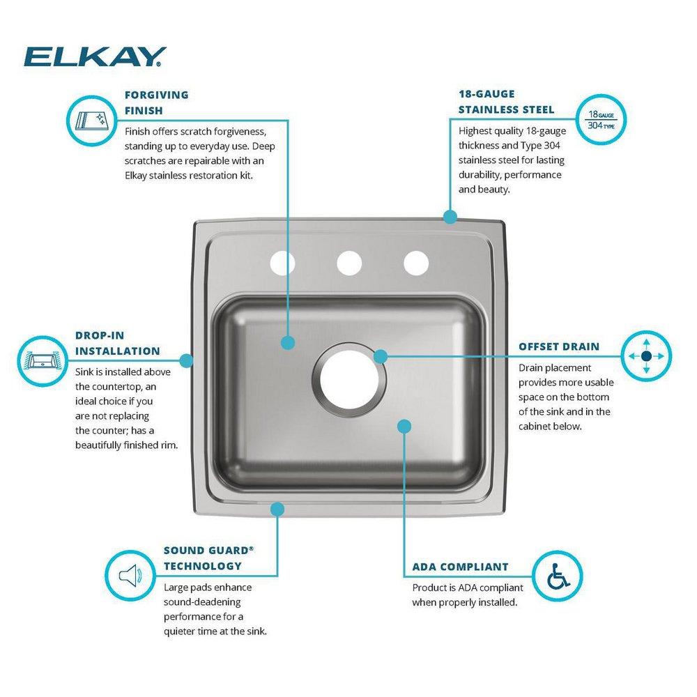 Elkay Lustrous Satin 19 x 18 in. Stainless Steel Single Bowl Drop-in Kitchen Sink in Lustrous Satin 