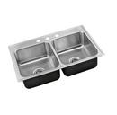 Just Manufacturing Brushed Steel 33 x 22 in. Stainless Steel Double Bowl Drop-in Kitchen Sink in No. 4 