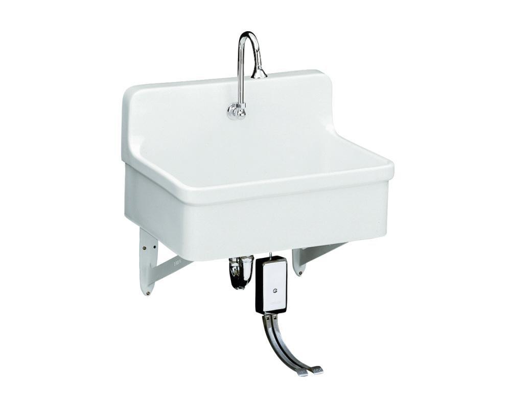 KOHLER White 30 x 22 in. Bracket-Mounted Scrub-Up/Plaster Sink Single Faucet Hole 