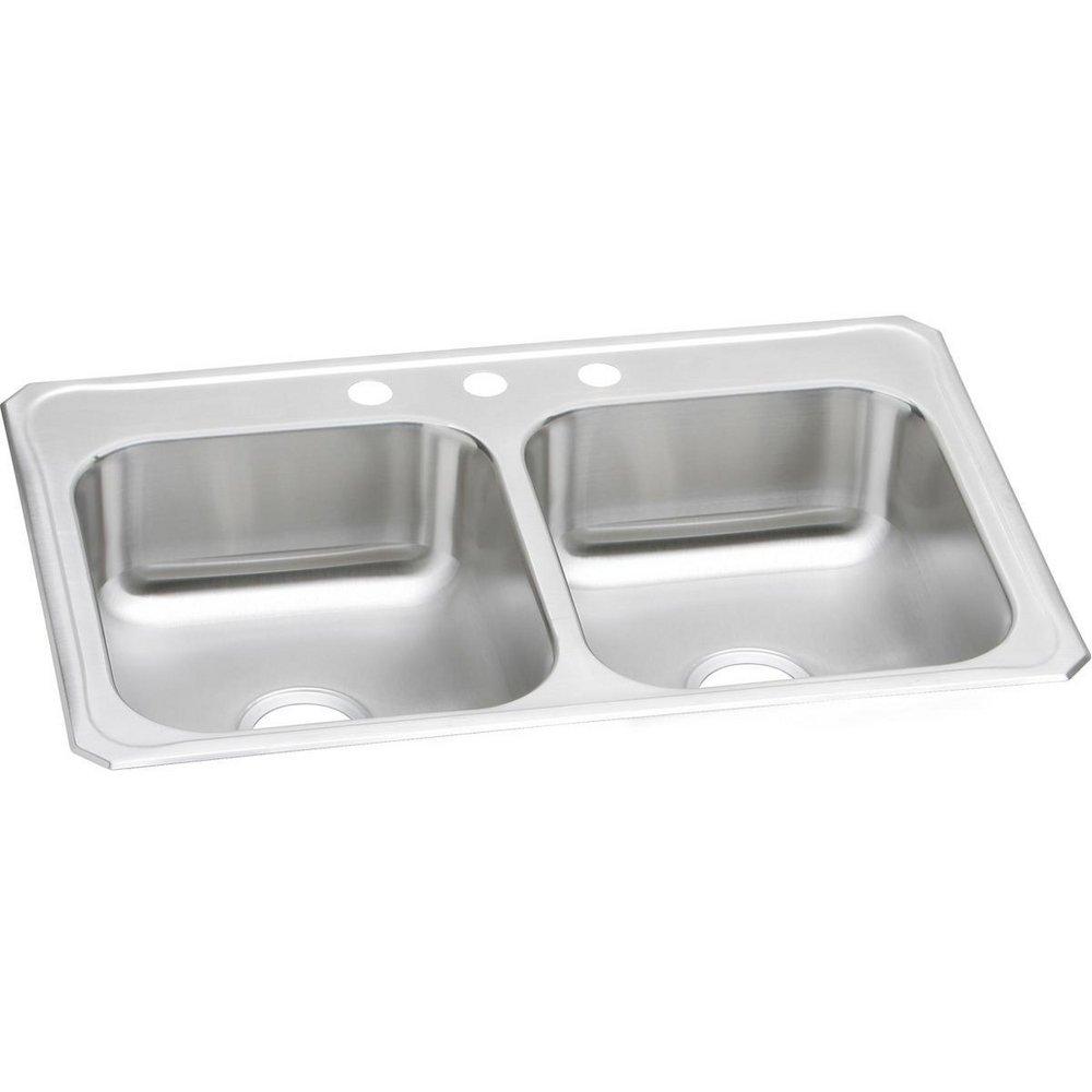 Elkay Brushed Satin 33 x 22 in. Stainless Steel Double Bowl Drop-in Kitchen Sink in Brushed Satin 