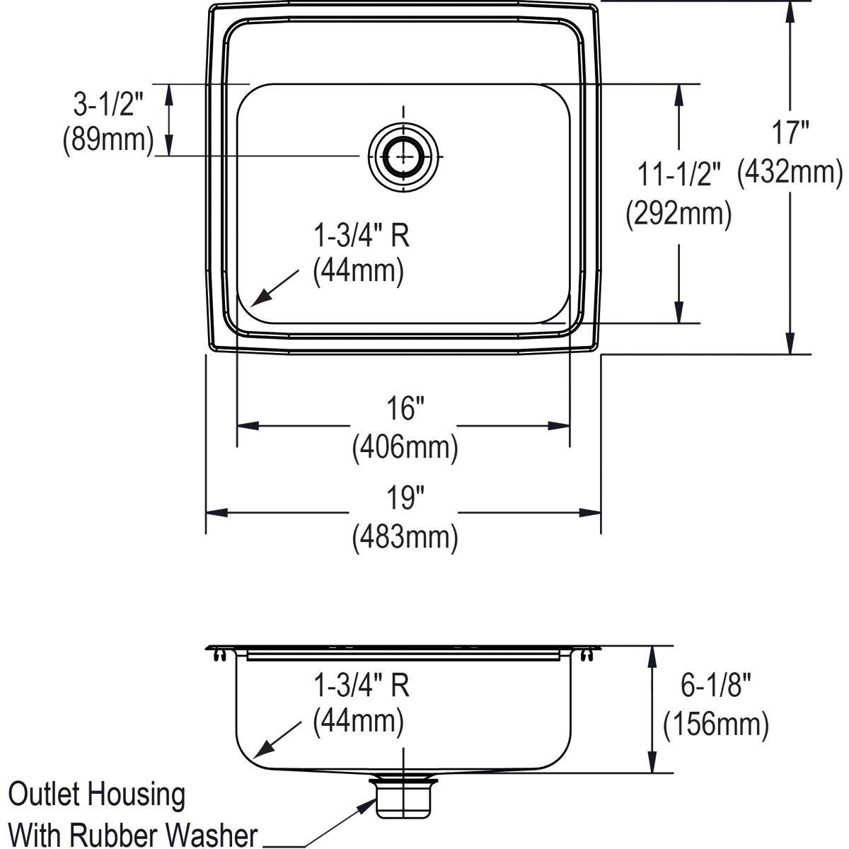 Elkay Brushed Satin Single Bowl Stainless Steel Lavatory Sink 