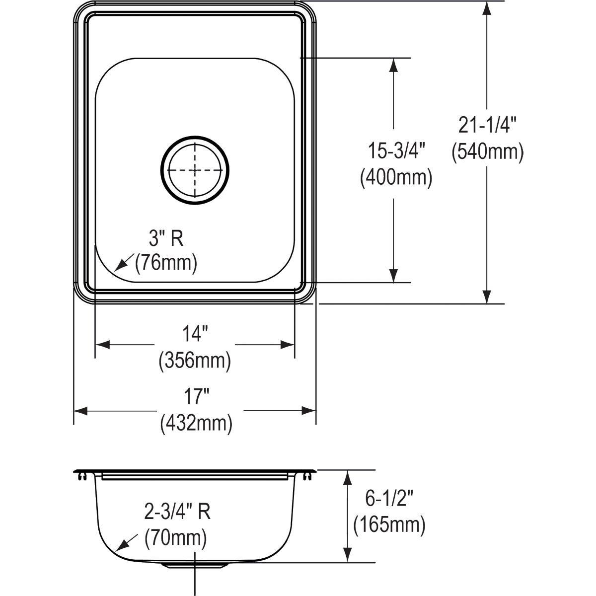 Dayton Satin 17 x 21-1/4 in. Drop-in Stainless Steel Bar Sink 