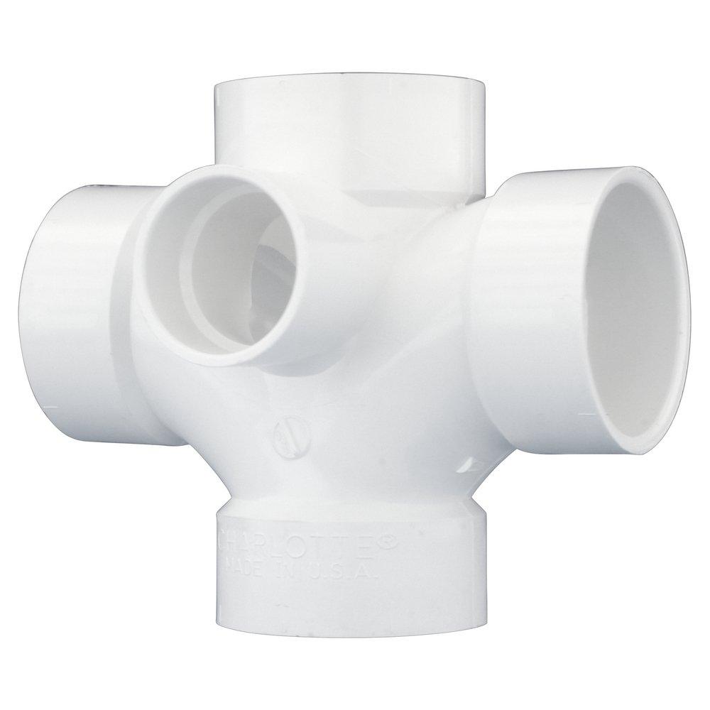 White PVC DWV Double Sanitary Tee with 2 