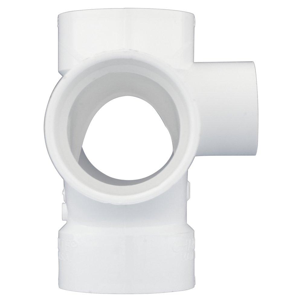 White PVC DWV Double Sanitary Tee with 2 