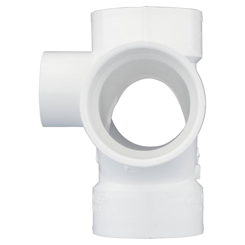 White PVC DWV Double Sanitary Tee with 2 