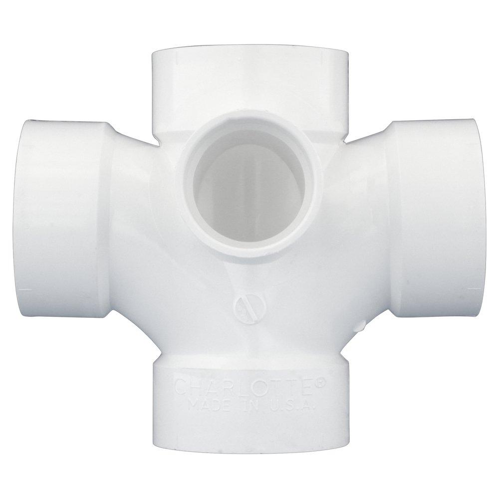 White PVC DWV Double Sanitary Tee with 2 