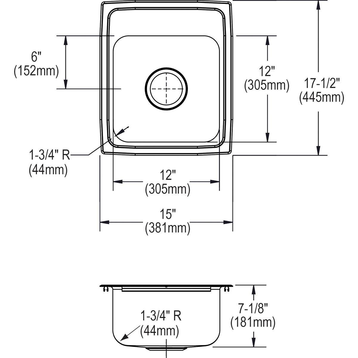 Elkay Brushed Satin 15 x 17-1/2 in. Stainless Steel Single Bowl Drop-in Kitchen Sink in Brushed Satin 