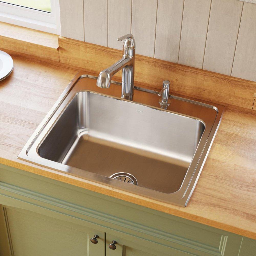 Elkay Lustrous Satin 25 x 22 in. Stainless Steel Single Bowl Drop-in Kitchen Sink in Lustrous Satin 