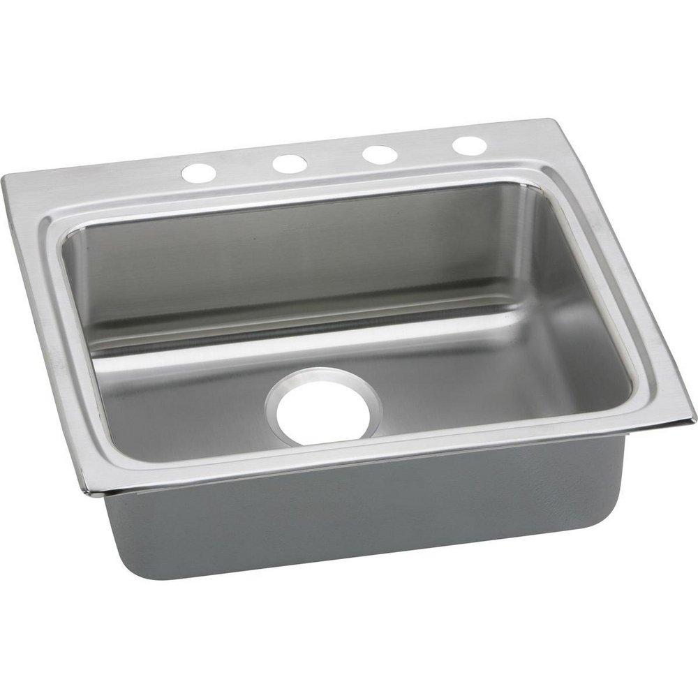 Elkay Lustrous Satin 25 x 22 x 6-1/2 in. No-Hole 1-Bowl 304 Stainless Steel Top Mount and Drop-In Sink 