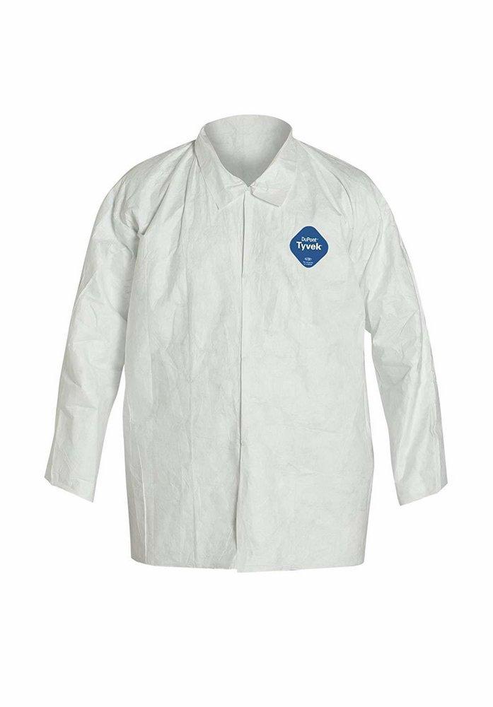 Dupont Protective Apparel White Snap Front Long Sleeve Disposable Shirt in White 