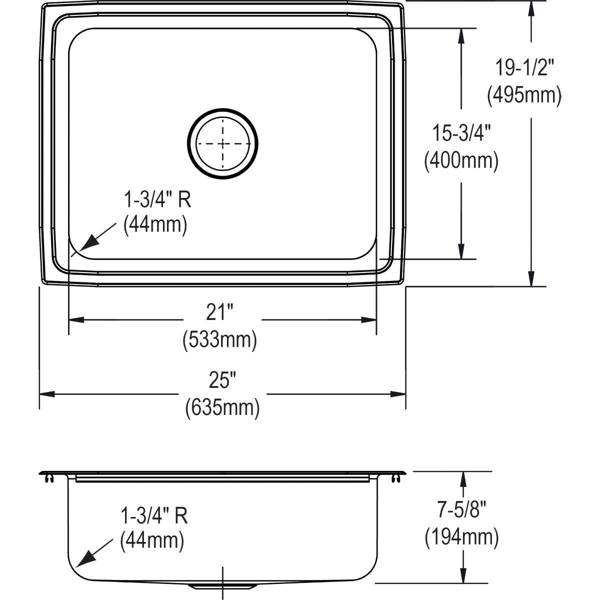 Elkay Lustrous Highlighted Satin 25 x 19-1/2 in. Single Bowl Top Mount Sink 