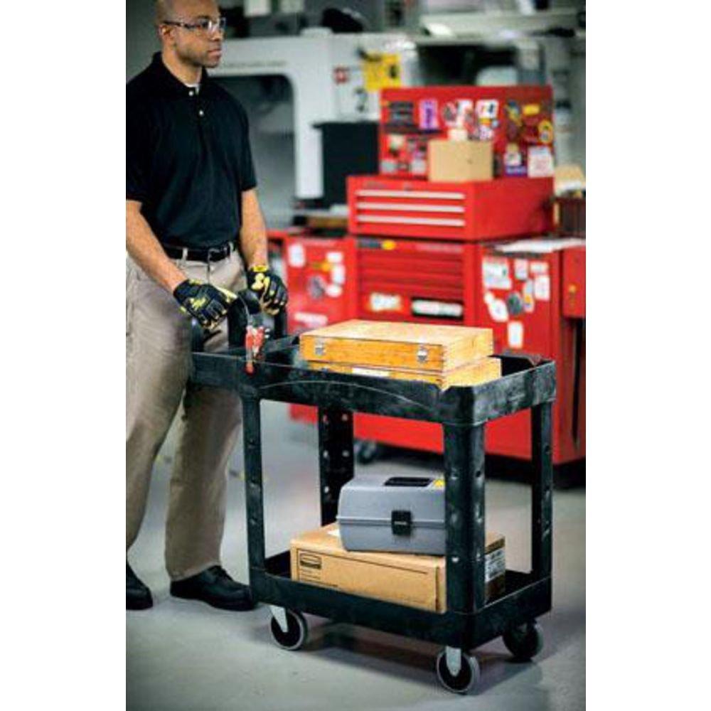 Rubbermaid Black 2-Shelf Heavy Duty Cart in Black 