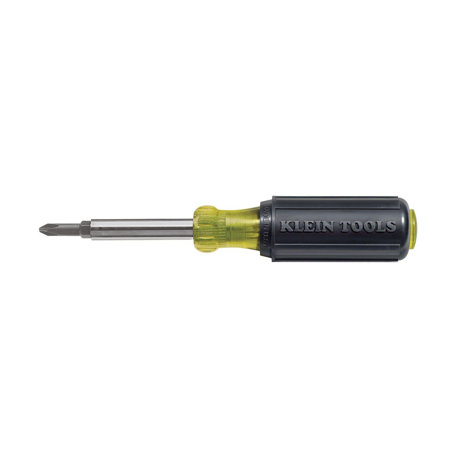 Klein Tools Black 5-in-1 Steel Screwdriver with Cushion Grip Handle in Yellow and Black 