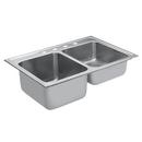 Moen Stainless Steel 20 ga 2-Bowl Drop-In Kitchen Sink with Center Drain 